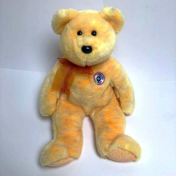 Ty Other - Vintage Beanie Buddy TY inc Plush “Sunny the Bear” 2001 Tie-Dye Sparkly Bow Y2K